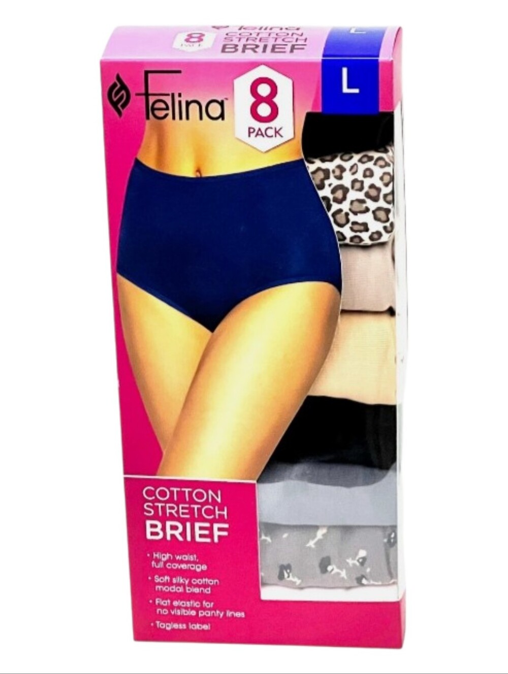 New Feliina 8-pack Cotton Stretch Brief Underwear Size L NWT
